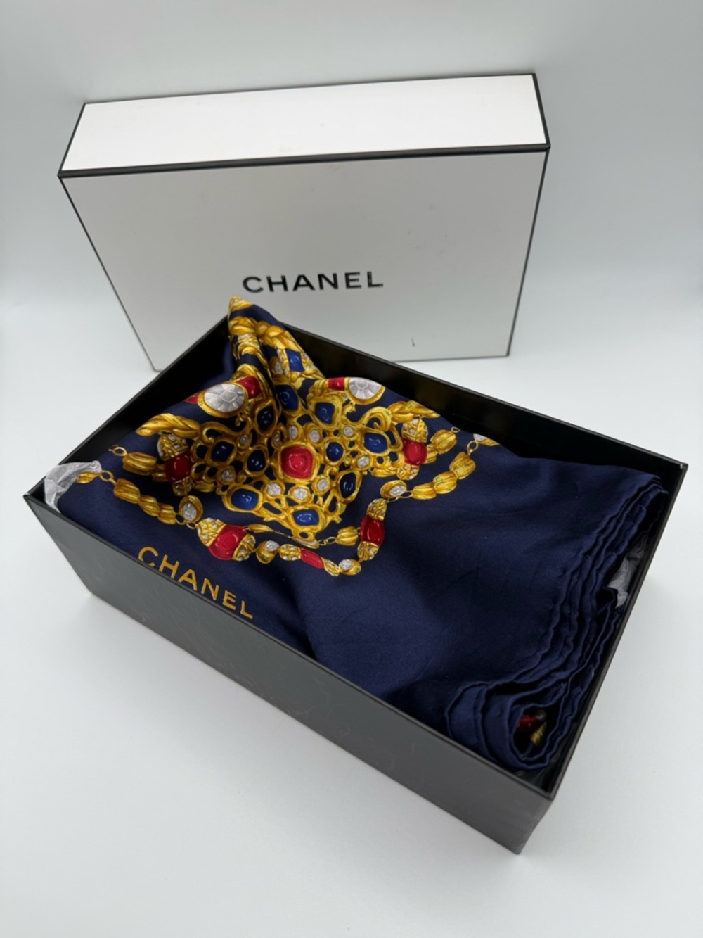 Vintage Chanel Silk Scarf - Black Gripoix Jewelry - Picture 11 of 12